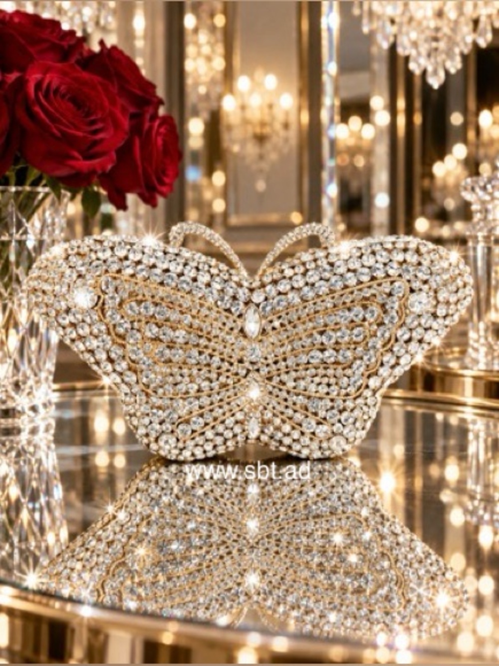 NWT Butterfly Clutch Purse Swarovski Crystal Rhinestone Luxury Evening Bag +Gift